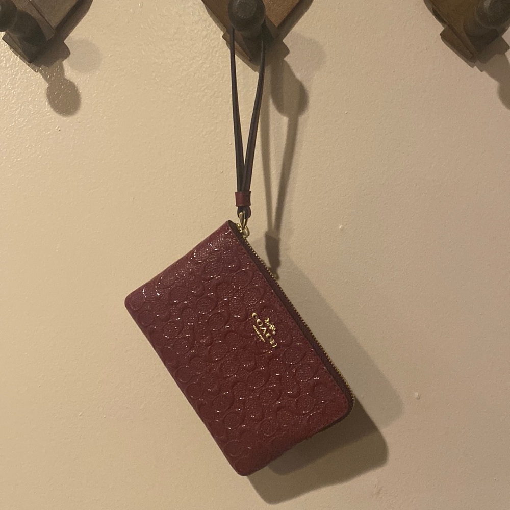 Coach Burgundy Signature Wristlet with Gold Logo